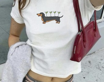 Dirty Martini Dachshund Baby Tee: Tini Weenie Hand Drawn Design, 2000s 90s Aesthetic