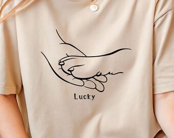 Personalized Holding Hands Shirt,  Minimalist Line Art Couple Tee , Custom Dogs Name Gift,  Matching Love T-Shirt,  Dogs Relationship Design