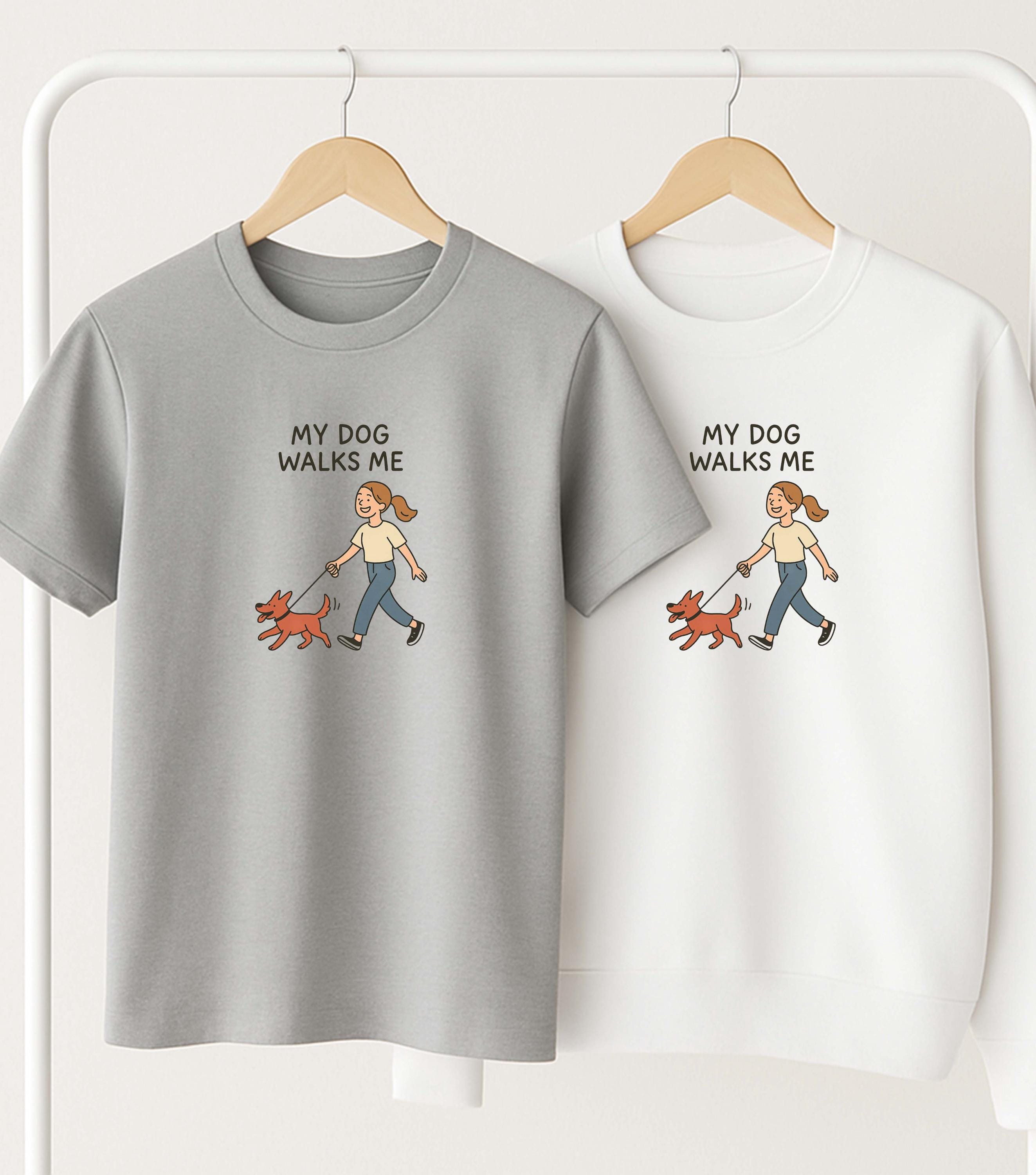 My Dog Walks Me Minimalist Sweatshirt & Tee , Aesthetic Dog Owner Gift, Gildan Unisex Apparel, Cozy Style for Pet Lovers