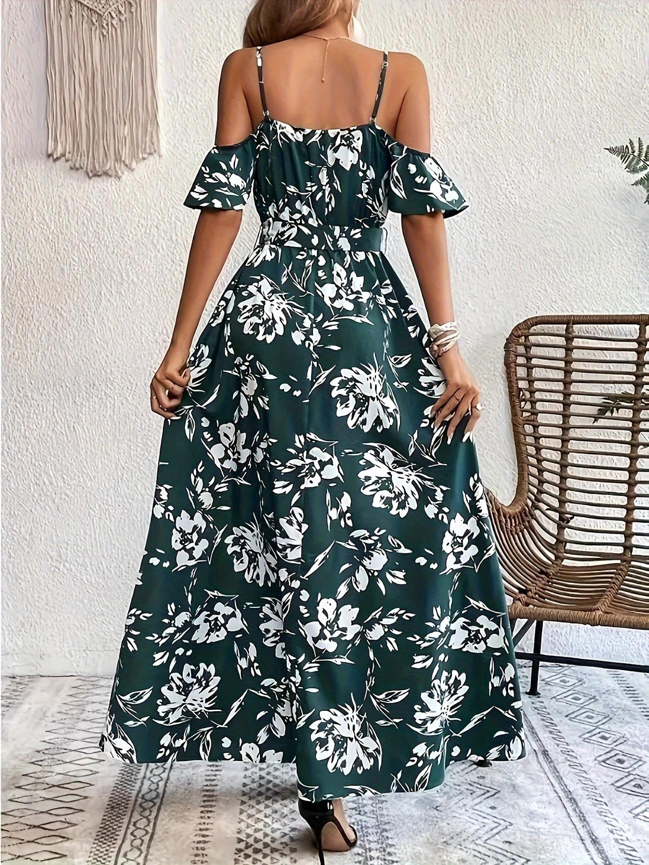 Women Off White Floral Slant Empire Seam Maxi Dress main image 0