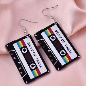 80s Cassette Tape Dangle Earrings  Lightweight Statement Jewelry  Unique Gift for Her