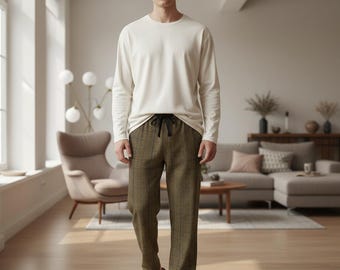 Brown Houndstooth Tweed Lounge Pants | Ralph Lauren Christmas Inspired Pajamas