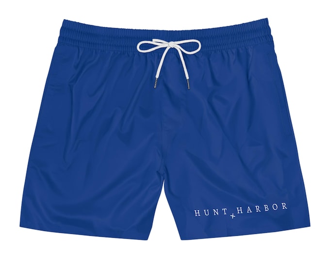 Men's Swim Trunks, Solid Blue Mid-Length