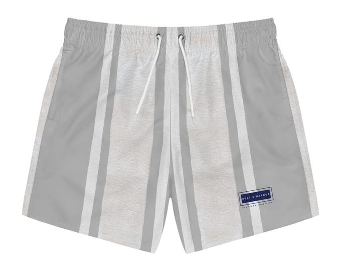 Men's Grey Striped Swim Trunks - Cool Ocean Vibe for Summer Fun