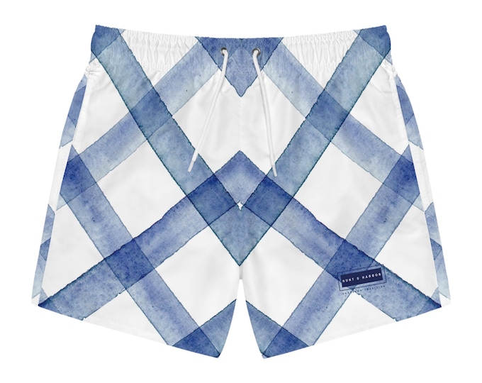 Men's Blue Muted Cross Stripe Swim Trunks - Cool Ocean Vibe for Summer Fun