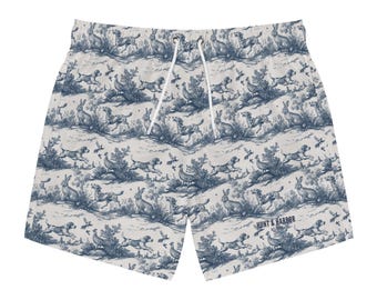 Blue Toile Hunting Pattern Swim Trunks | Preppy Southern