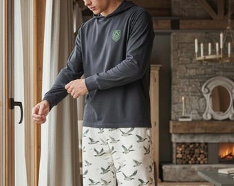 Flying Mallard Duck Hunting Lounge Pants, Holiday Pattern Loungewear Gift