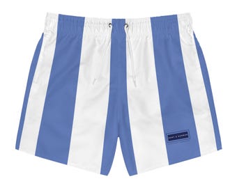 Men's Blue Thick Striped Swim Trunks - Cool Ocean Vibe for Summer Fun