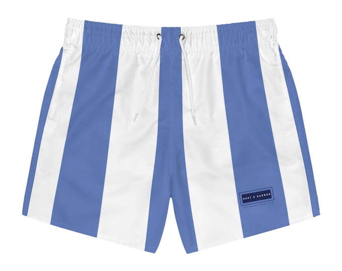 Men's Blue Thick Striped Swim Trunks - Cool Ocean Vibe for Summer Fun