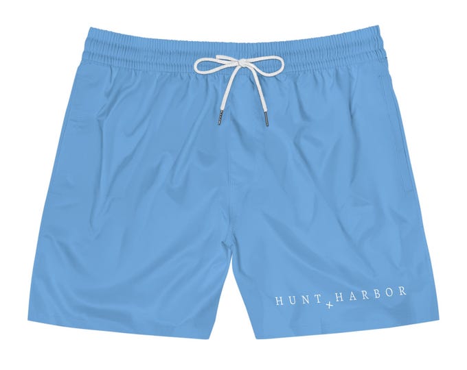 Men's Solid Light Blue Mid-Length Swim Shorts Board Shorts - Hunt & Harbor Swim Trunks for Summer Adventures