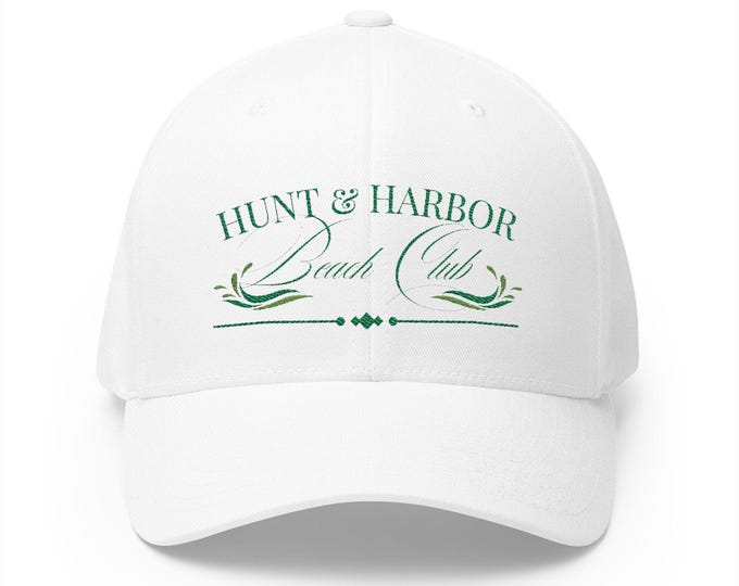 Beach Club Embroidered Cap (White/Hunter) - Hunt & Harbor