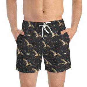 Mallard Drake Marsh Print Swim Trunks | Vintage Waterfowl Hunting AOP image 4