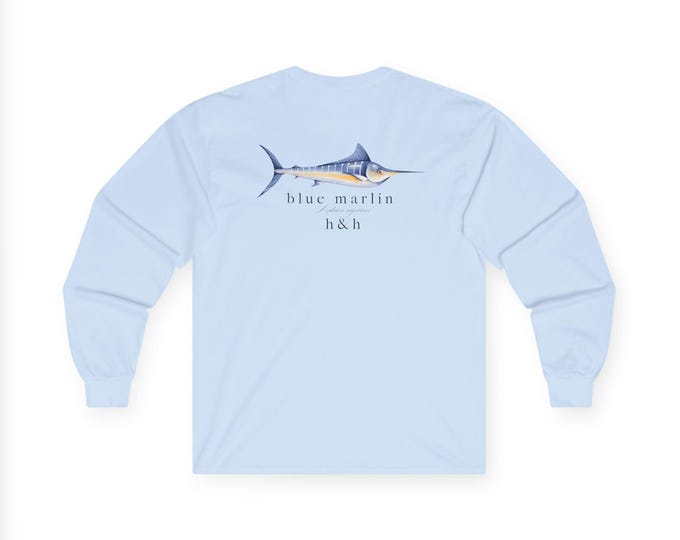Blue Marlin Long Sleeve Tee, Ocean Lover Apparel, Perfect for Boating, Beach Day, Maritime Gift, Sailor Shirt