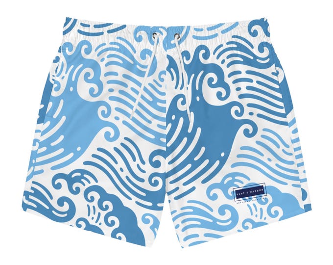 Swim Trunks Wave Design Southern Tradition Logo Blue