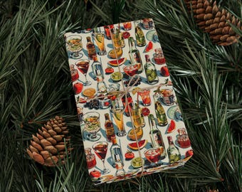 Vintage Cocktail Wrapping Papers, Unique Funny Christmas Birthday Gift Wrap