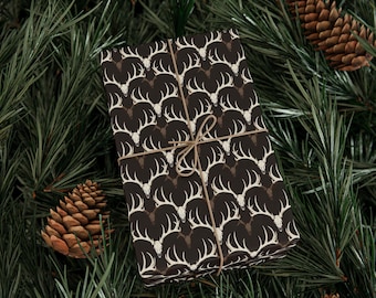 Buck Antlers Wrapping Paper, Masculine Rustic Gift Wrap for Hunters