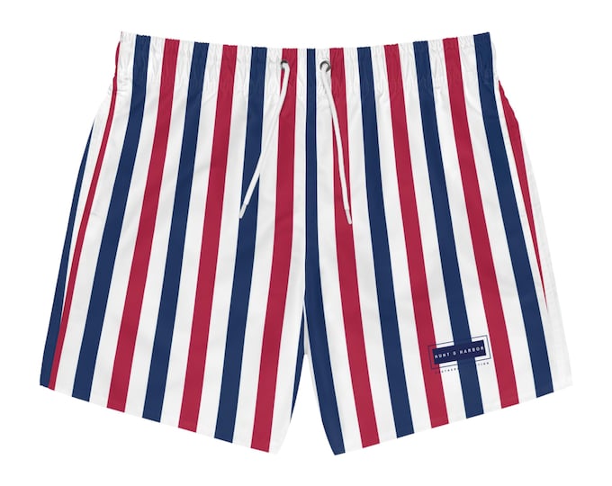 Men's Patriotic Stripes Swim Trunks - Cool Ocean Vibe for Summer Fun