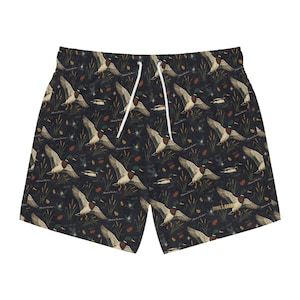 Mallard Drake Marsh Print Swim Trunks | Vintage Waterfowl Hunting AOP image 1
