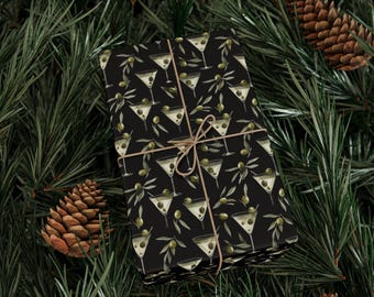 Vintage Martini Wrapping Paper, Funny Martini Cocktail Gift Wrap