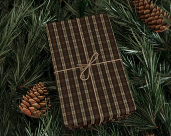 Ralph Lauren bruin geruit geïnspireerd inpakpapier, geruite tartan cadeaupapier