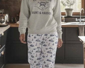 Nautical Sailboats Pajama Pants, Coastal Sleepwear