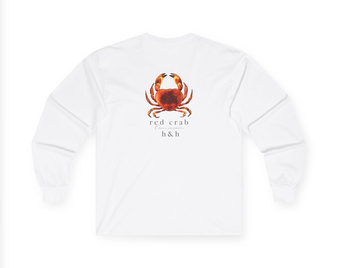 Red Crab Long Sleeve Tee, Ocean Lover Apparel, Perfect for Boating, Beach Day, Maritime Gift, Sailor Shirt