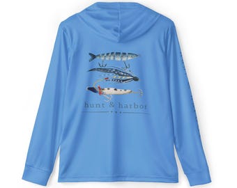 Men's Fishing Lure Performance Hoodie, SPF 50+ (Blue)