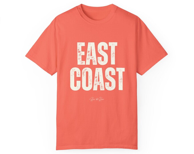 East Coast Unisex Garment-Dyed T-shirt, Casual Summer Apparel, Beach Lover Gift, Travel Clothes, Graphic Tee
