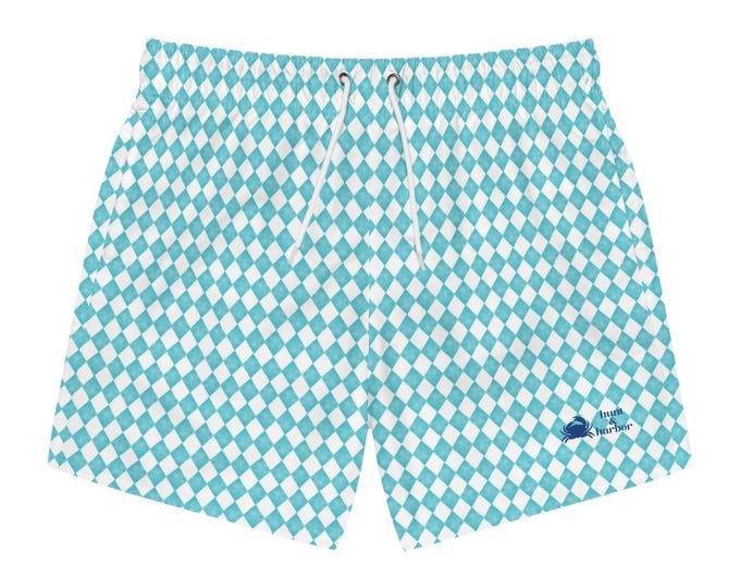 Men's Diamond Patterned Striped Swim Trunks - Cool Ocean Vibe for Summer Fun