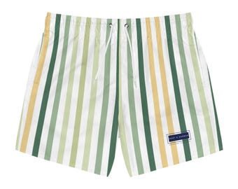 Men's Swim Trunks, Cool Tone Green Stripes