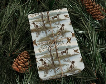 Pheasant Hunting Scene Bird Dog Wrapping Paper, Hunting Masculine Gift Wrap