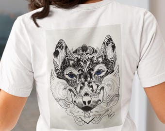 Tribal Wolf T-Shirt, Mystical Animal Tee, Shamanic Wolf T-Shirt, Ink Art T-Shirt, Boho Wolf Shirt, Animal Lover Gift, Spirit Animal Shirt