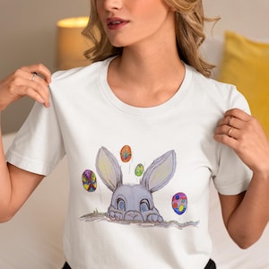 Cute Bunny Easter Tshirt, Easter Egg Hunt Shirt, Easter Gift For Her, Animal Lover Easter Shirt, Spring Graphic Tee, Pastel Easter Tee, Egg