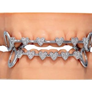 Custom Heart Diamond Grillz: Double Row, Silver or Gold Finish