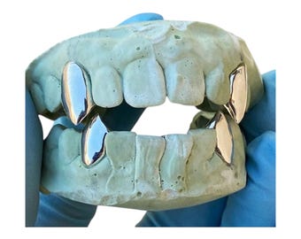 Handmade Vampire Fang Grillz: Custom Fit Silver or Gold Dracula Fangs