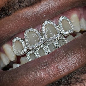 Open window iced out custom Grillz,Silver and Gold with Moissanite Diamond