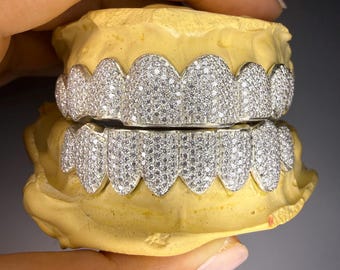 Custom Iced Grillz: VVS Moissanite, Sterling Silver