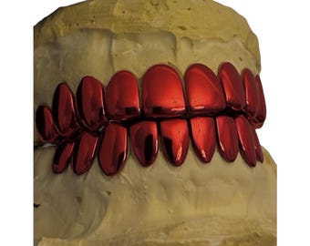 Grillz coloridos personalizados: plata maciza o dorado, ajuste de precisión (negro, rojo, verde, azul…)