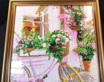 1940年代のヴィンテージ凸型ガラスシェルアート花柄壁掛け2個セット