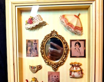 Vintage Victorian 3D Shadowbox Fashion Dress Accessories Artister Gifts Granny Core