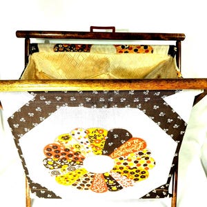 ヴィンテージ 1970年代 裁縫トート 折りたたみ式バスケット マガジンラック パッチワーク レトロ