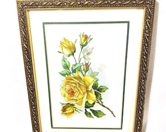 Antique 1880s Floral Chromolithograph Authenticated Victorian Gold Frame 6"x8"