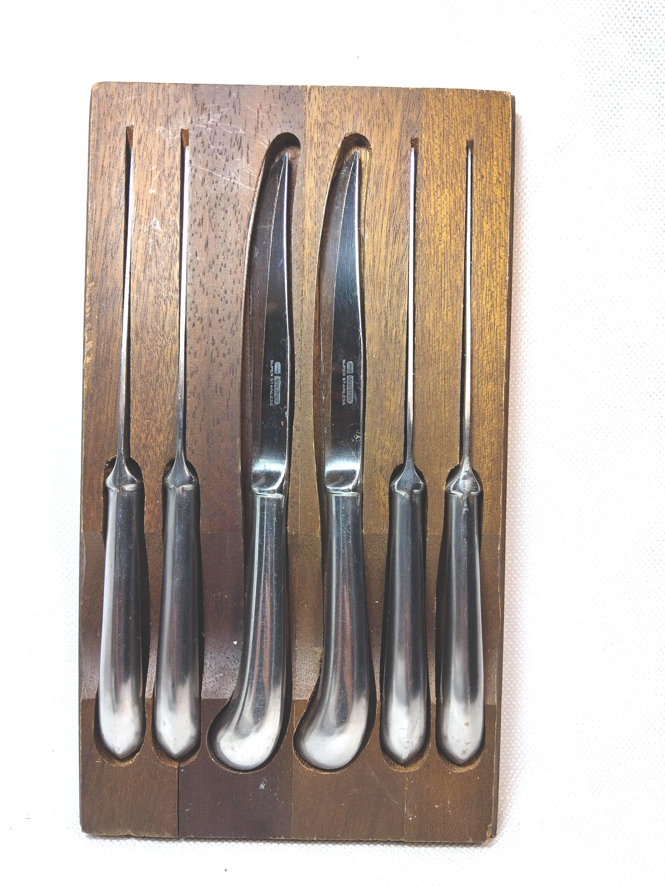 Vintage Viking Super Stainless Steel Steak Knife Set of 6 Wood