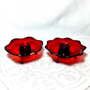 Vintage 1930s Fenton Amberina Ruby Rot Lotus Kerzenhalter 2er Set