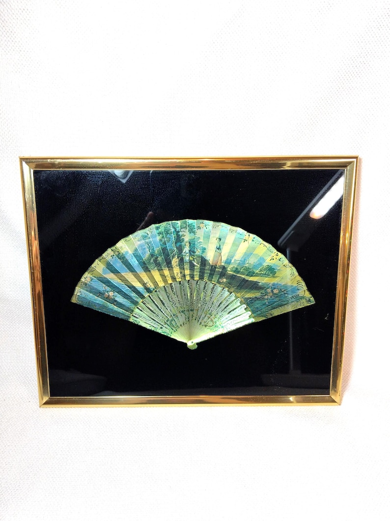 Vintage 3D Metallic Foil Art Dufex Asian Fan Design 1980s image 7