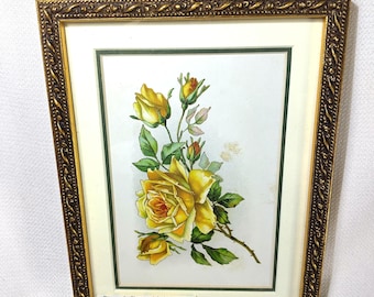 Antique 1880s Floral Chromolithograph Authentic Victorian Gold Frame 6"x8"