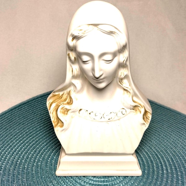 Vintage Virgin Mary Madonna Bust Sculpture Ceramic Holland Mold Religous Decor