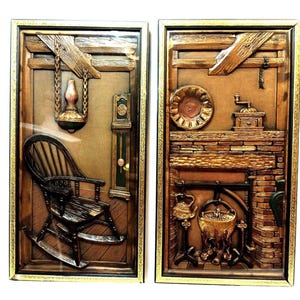 Vintage 1950s Wall Plaques Turner Wall Accessories 3D Colonial Set of 2 MCM