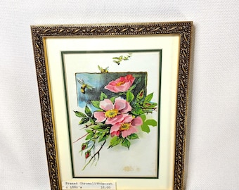Antique 1880s Floral Chromolithograph Authentic Victorian Gold Frame 6"x8"