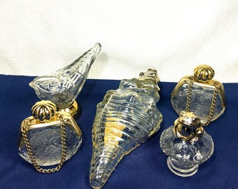 Lot of 5 Vintage Avon Perfume Bottles 1970s Frog Shell Purse Gold